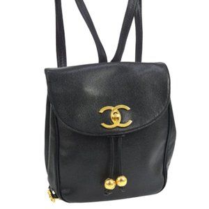 Chanel Black Caviar Backpack Vintage 2 Pocket Ball